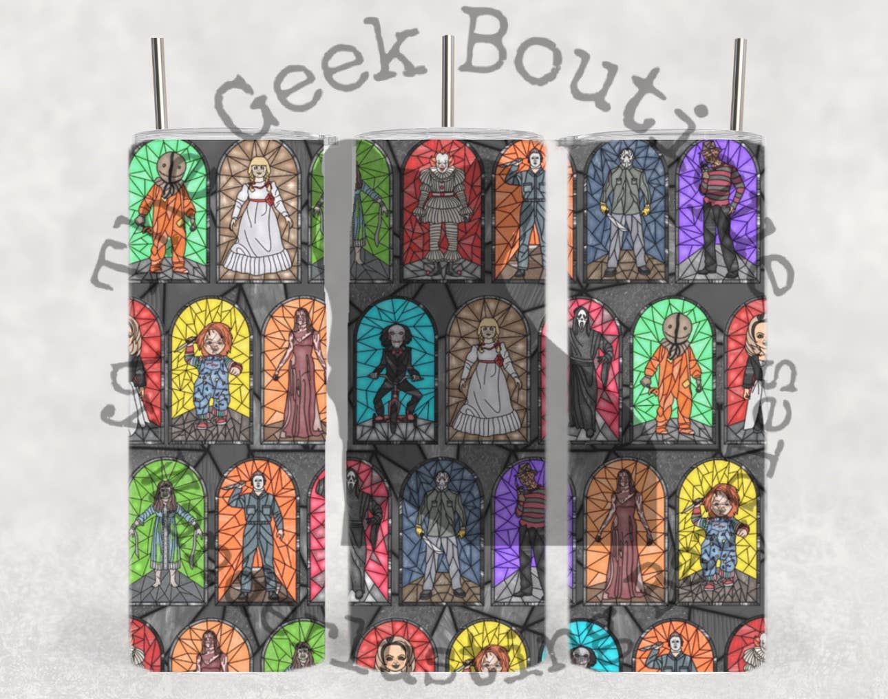 Stained Glass Halloween Horror Collage Killer Spooky Tumbler