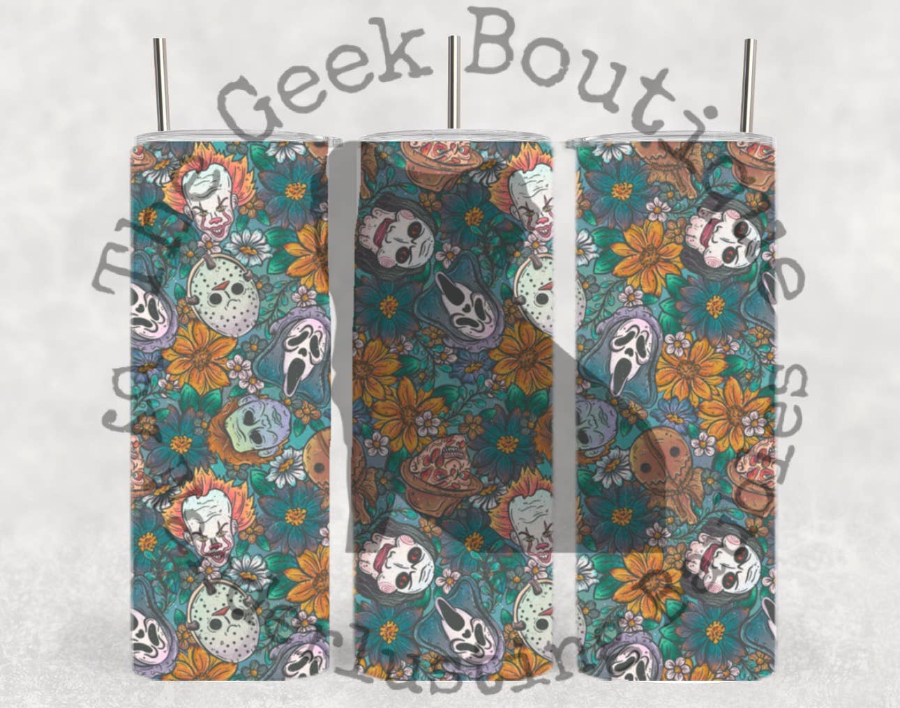 Floral Horror Killer Mashup Halloween Flowers Spooky Tumbler