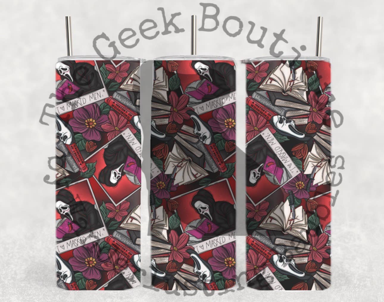 Scream Ghost Face Movie Book Mask Men Collage Horror Tumbler