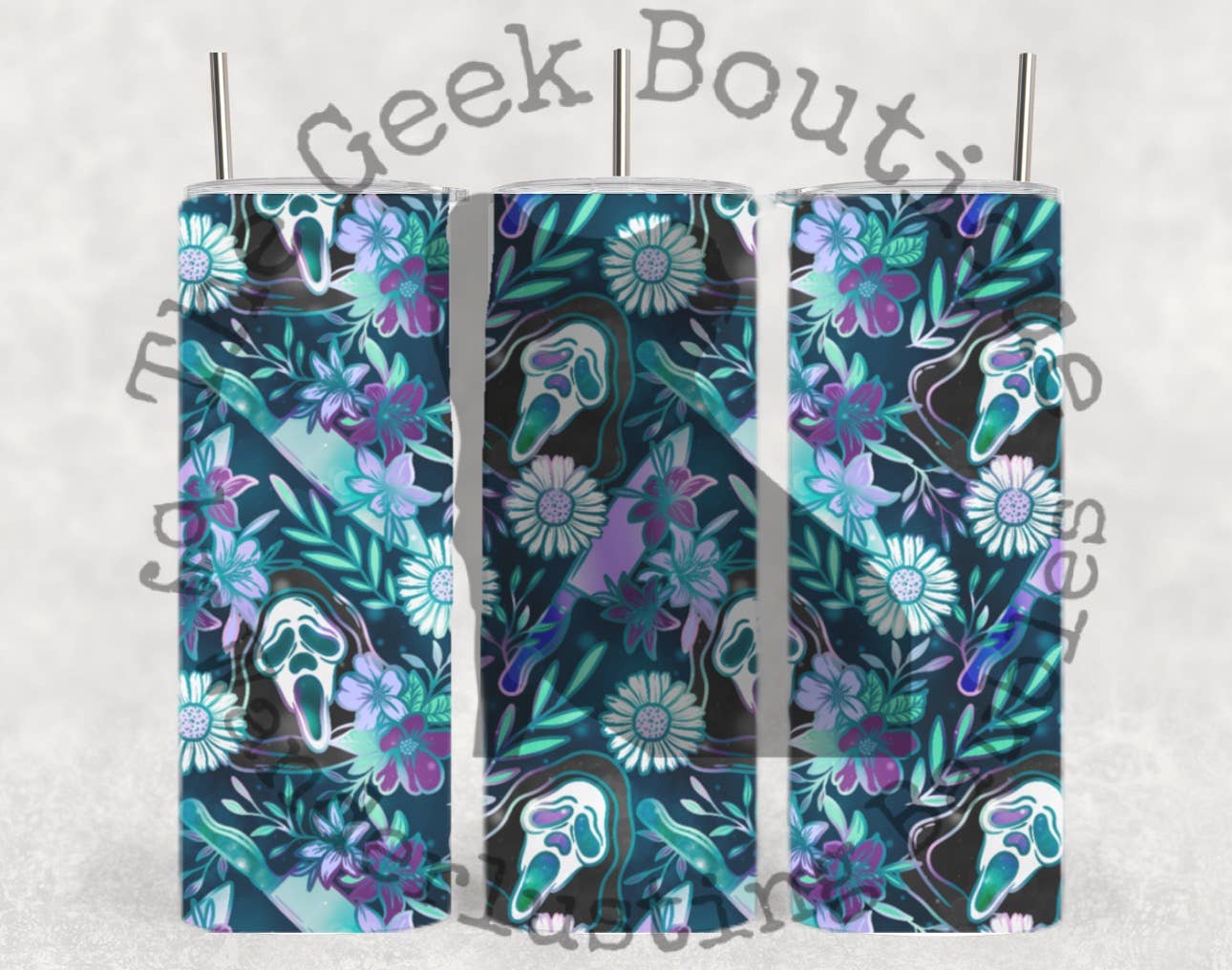 Blues Floral Scream Ghost Face Horror Movie Tumbler