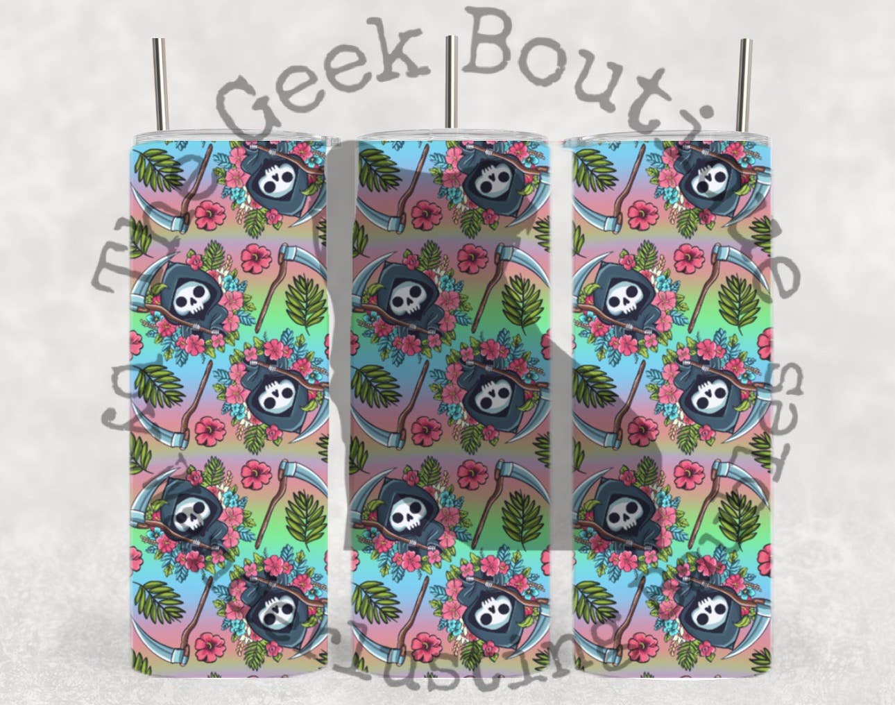 Grim Reaper Halloween Horror Chibi Floral Spooky Tumbler