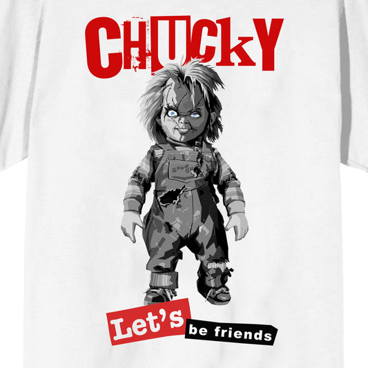 Chucky Let'S Be Friends Crew Neck Short Sleeve Men'S White T-Shirt-Small