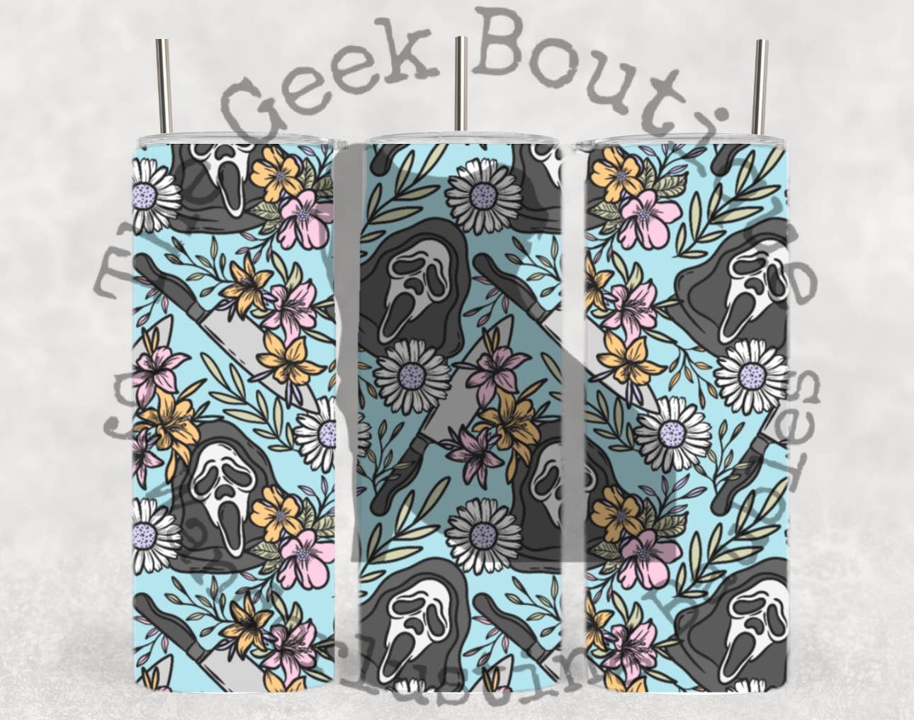 Pastel Floral Scream Ghost Face Horror Movie Tumbler