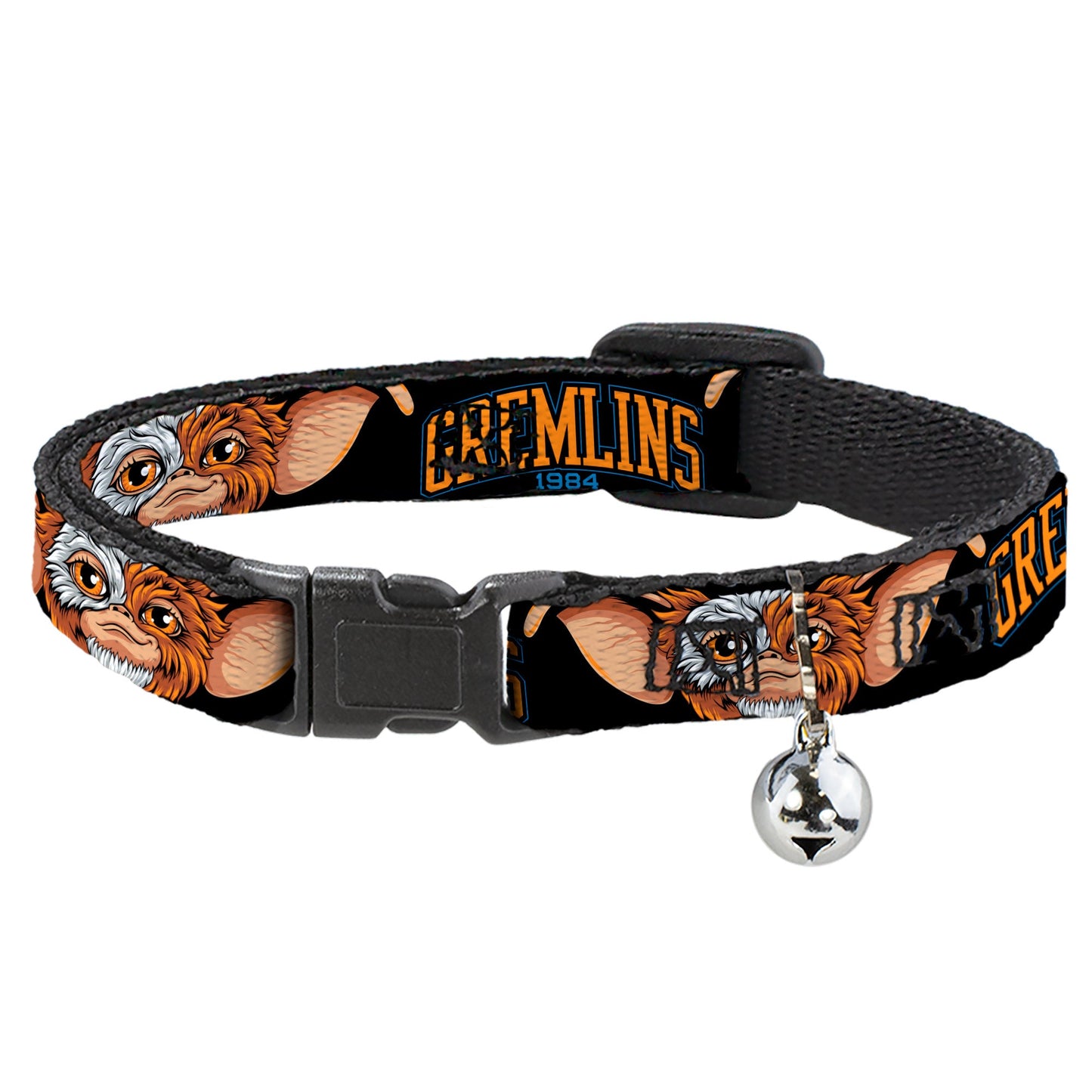 Breakaway Cat Collar with Bell - GREMLINS 1984 Gizmo Face Close-Up Black