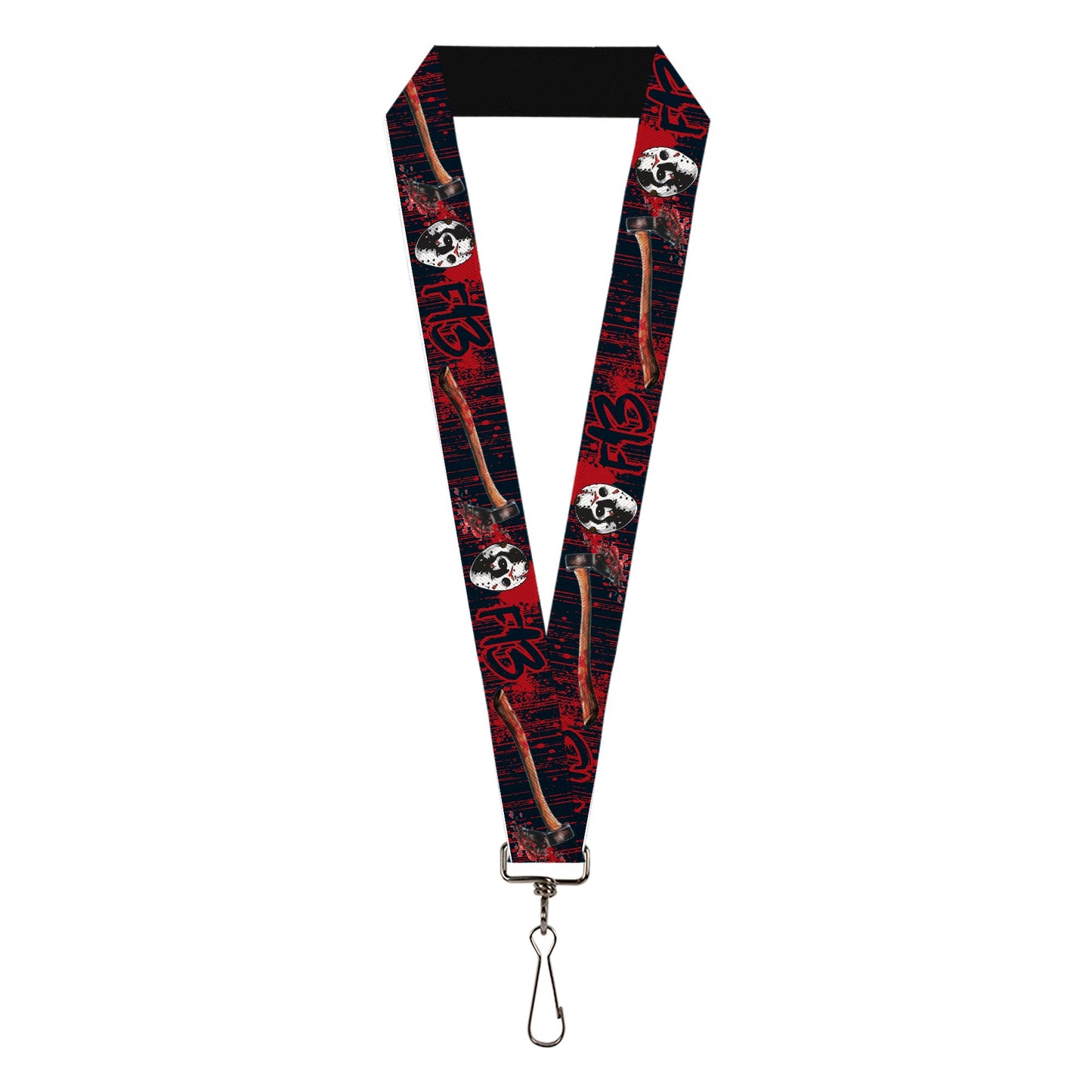 Lanyard - 1.0" - FRIDAY THE 13th/Jason Mask4/Axe Blood Splatter Black/Red/White