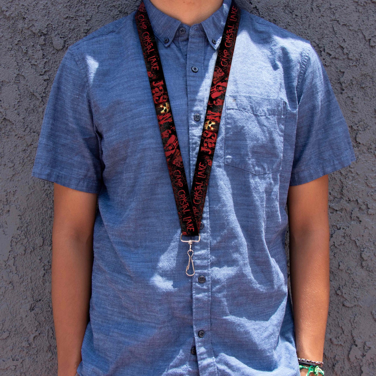 Lanyard - 1.0" - JASON Mask6/CAMP CRYSTAL LAKE/Hand Prints Blood Splatter Black/Reds/Gray