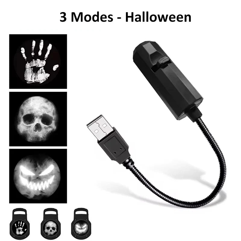 Skull Ghost Grim Reaper Projection Lamp | Switchable Pattern LED Night Light with USB Power