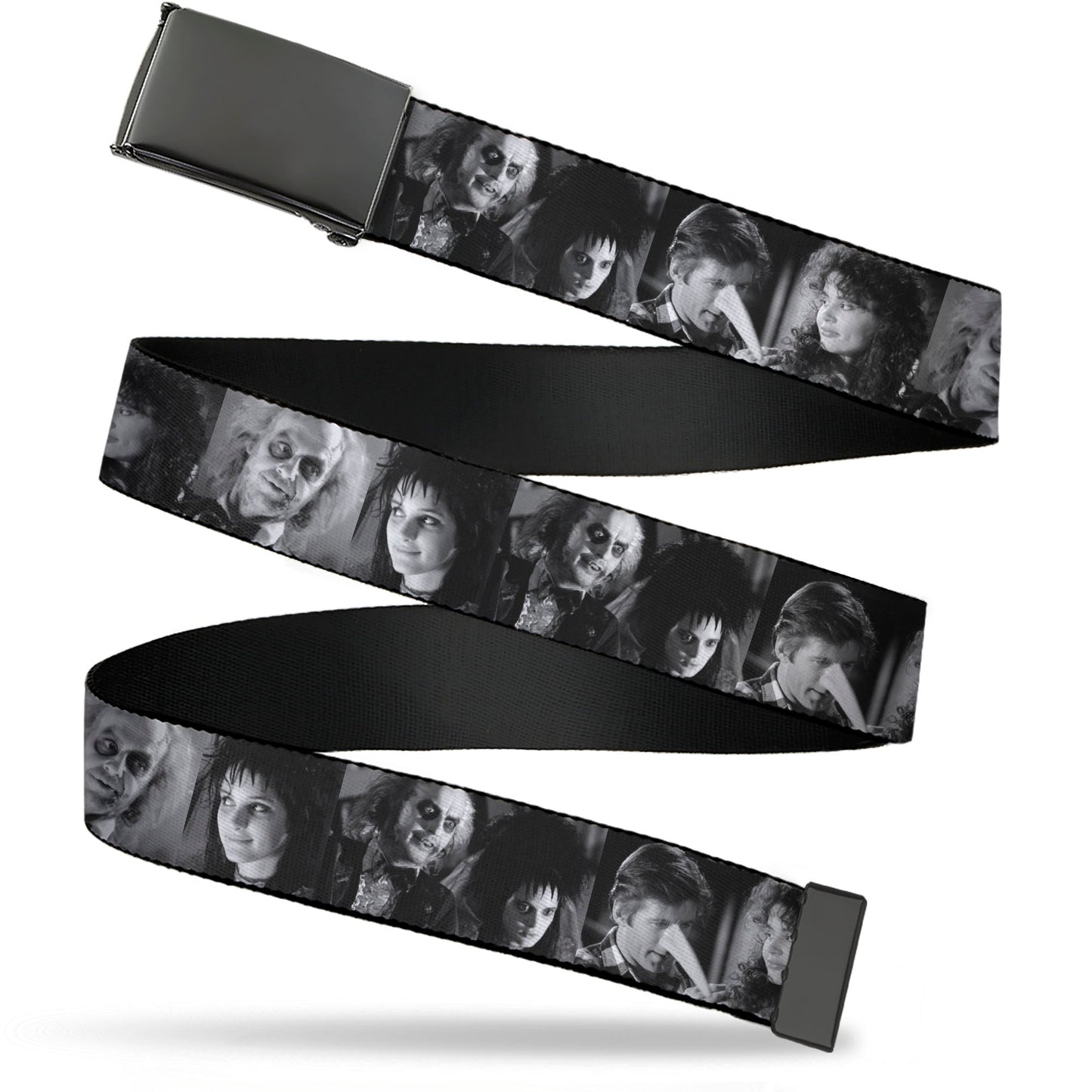 Web Belt Blank Black Buckle - Beetlejuice Character Face Blocks Black/White Webbing