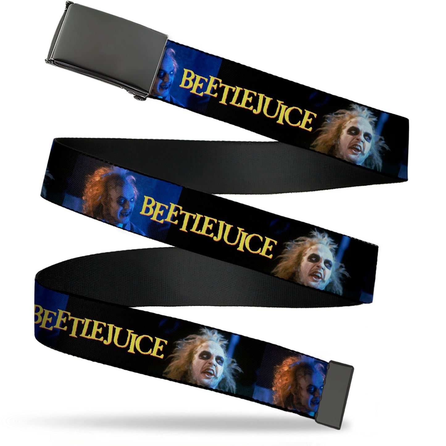 Web Belt Blank Black Buckle - BEETLEJUICE Expressions and Title Logo Black/Blues Webbing
