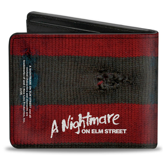 Bi-Fold Wallet - A NIGHTMARE ON ELM STREET Freddy's Sweater Stripes Red Black White
