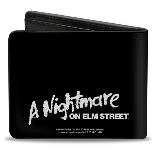 Bi-Fold Wallet - A Nightmare on Elm Street Freddy's Hand Scratching + Logo Black White Green Reds