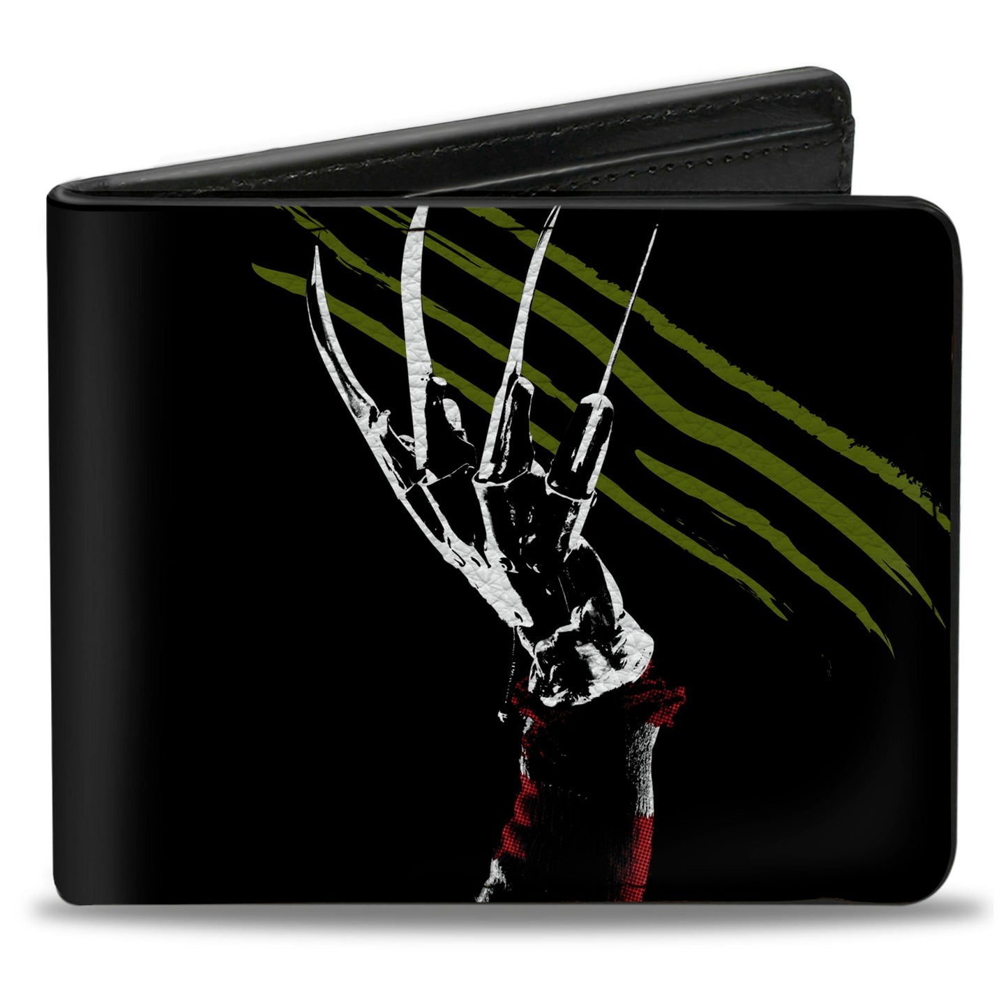 Bi-Fold Wallet - A Nightmare on Elm Street Freddy's Hand Scratching + Logo Black White Green Reds