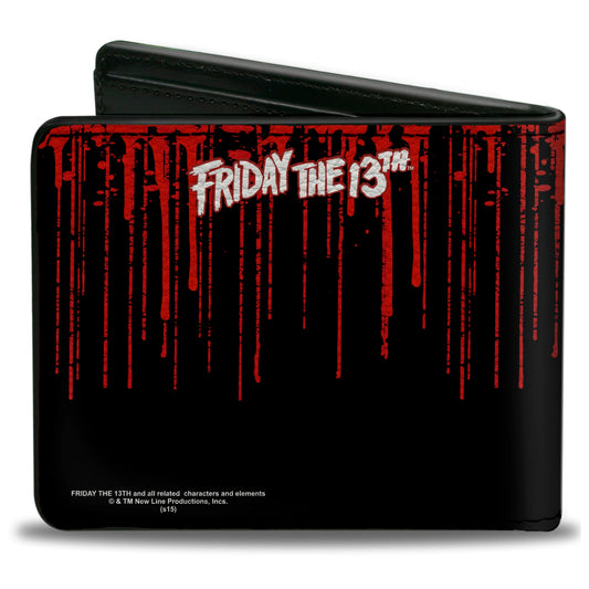 Bi-Fold Wallet - JASON VOORHEES Jason Mask4 + FRIDAY THE 13th Blood Splatter Black Red White