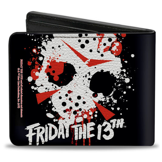 Bi-Fold Wallet - FRIDAY THE 13th Jason Mask 5 Splatter Black White Red