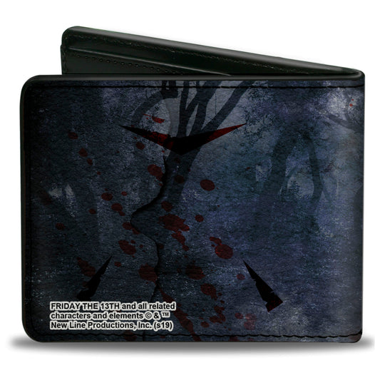 Bi-Fold Wallet - Friday the 13th WELCOME TO CAMP CRYSTAL LAKE Sign Trees Grays Blood Splatter