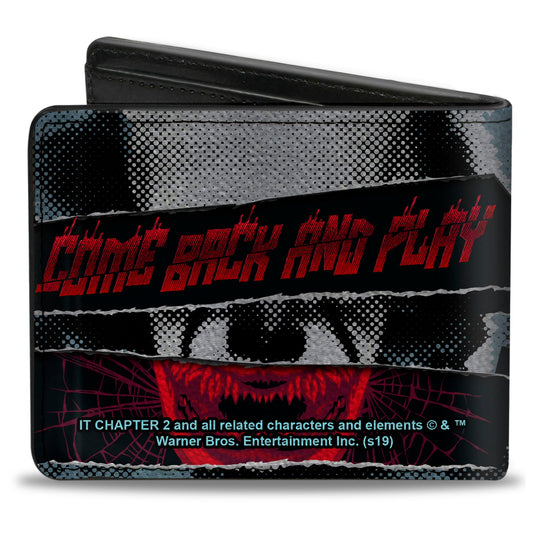 Bi-Fold Wallet - IT Chapter Two Pennywise COME BACK AND PLAY Collage Black White Reds Blues