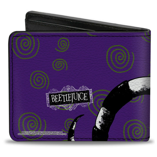 Bi-Fold Wallet - Beetlejuice Sandworm Swirls + Logo Purple Green Black White
