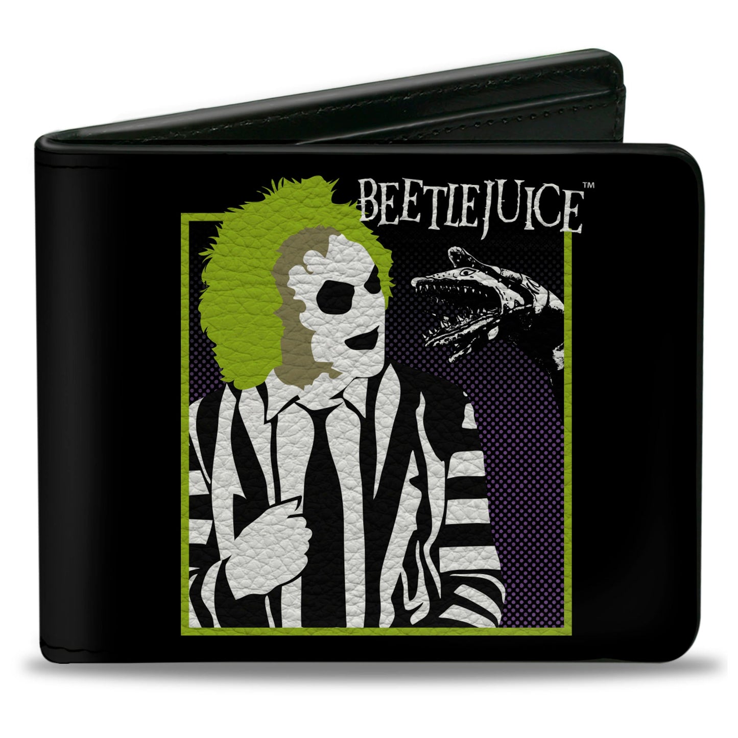 Bi-Fold Wallet - BEETLEJUICE and Sand Worm Pose with Title Logo' Black