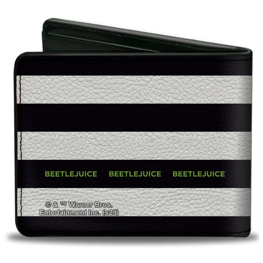 Bi-Fold Wallet - Beetlejuice SAY IT TEN TIMES Sandworm Pose Stripe Black/White/Green