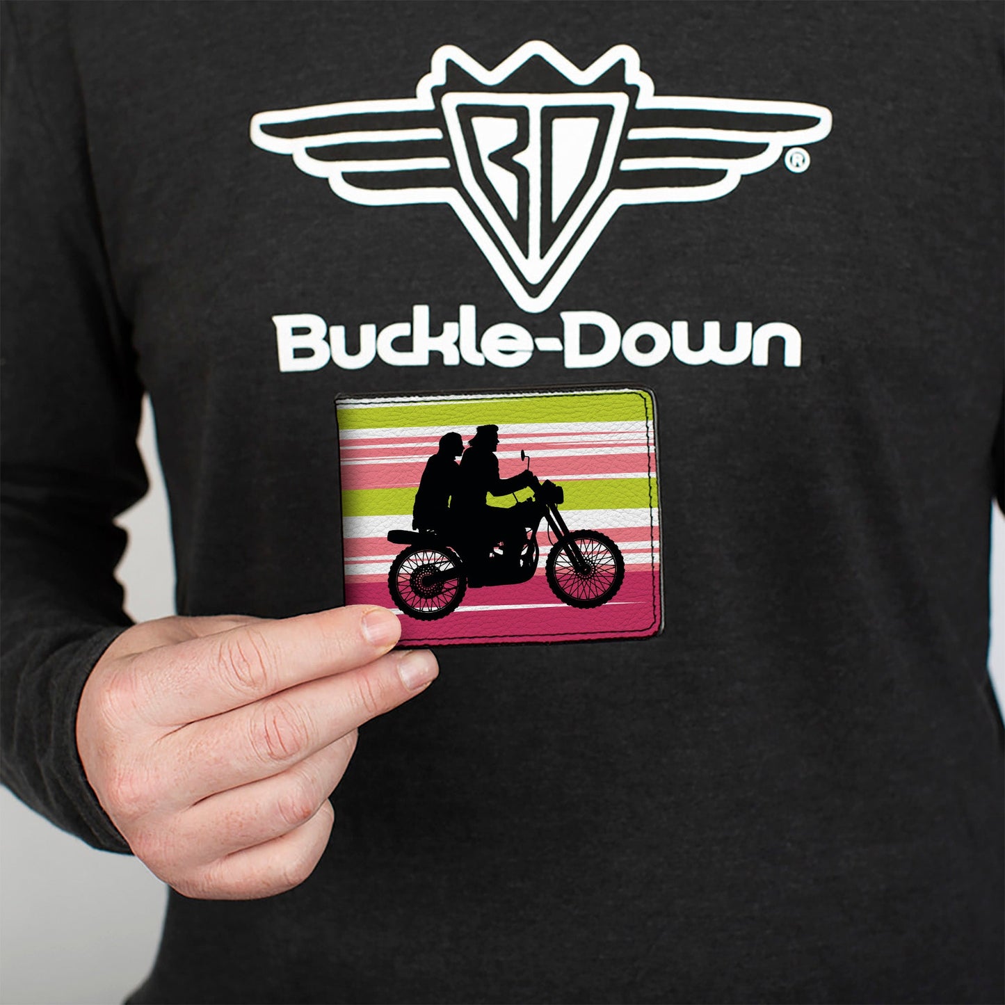 Bi-Fold Wallet - The Lost Boys Motorcycle Ride Silhouette White/Green/Pink