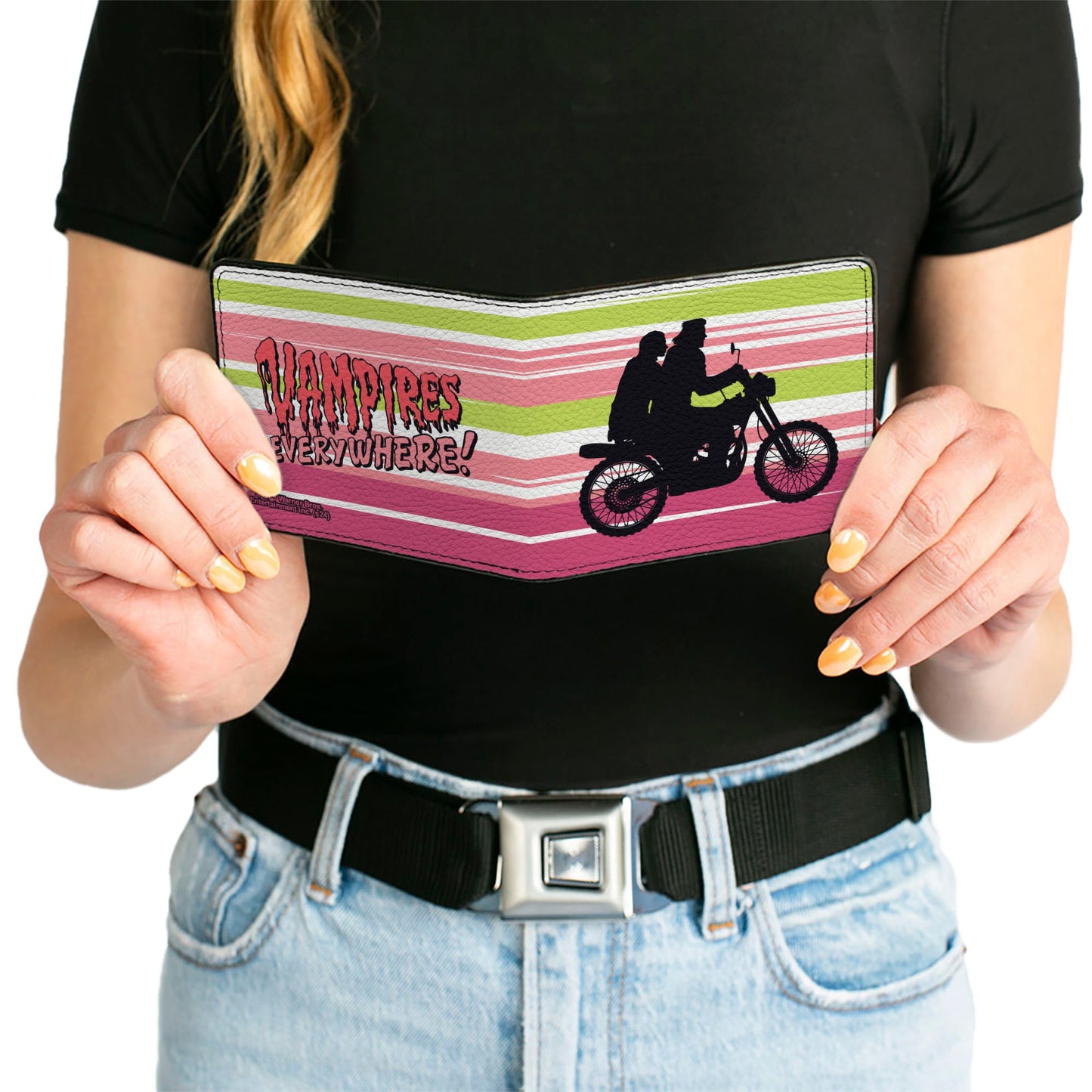 Bi-Fold Wallet - The Lost Boys Motorcycle Ride Silhouette White/Green/Pink