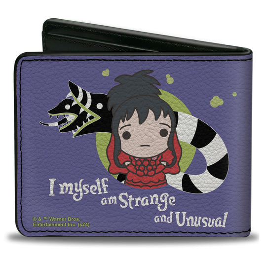 Bi-Fold Wallet - Beetlejuice Chibi Lydia and Sandworm STRANGE AND UNUSUAL Pose Blue