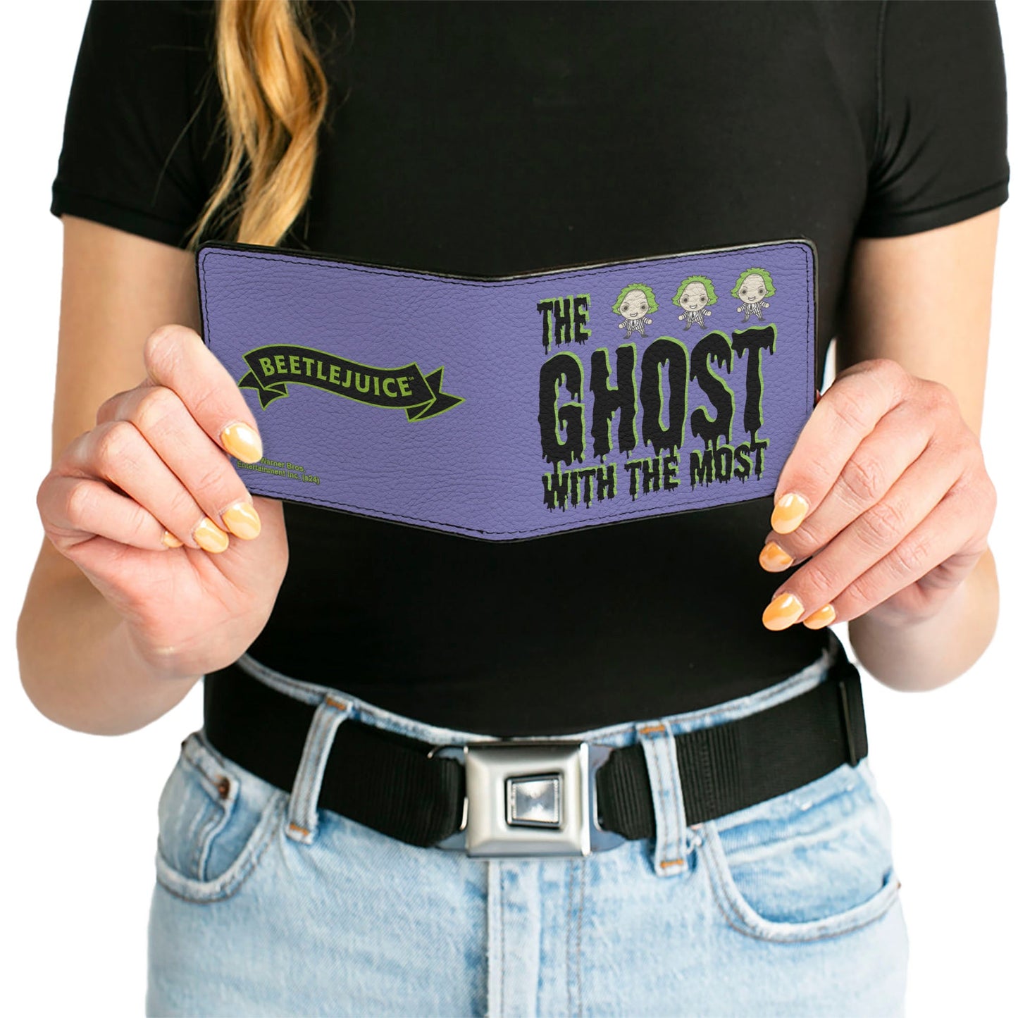 Bi-Fold Wallet - Beetlejuice Chibi THE GHOST WITH THE MOST Pose Purple/Green/Black