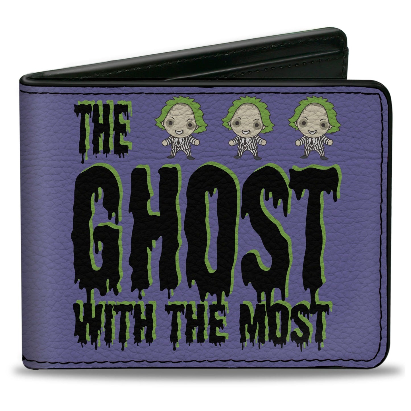 Bi-Fold Wallet - Beetlejuice Chibi THE GHOST WITH THE MOST Pose Purple/Green/Black