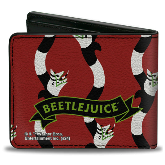 Bi-Fold Wallet - BEETLEJUICE Banner Sandworm Stripe Bed/Black/White