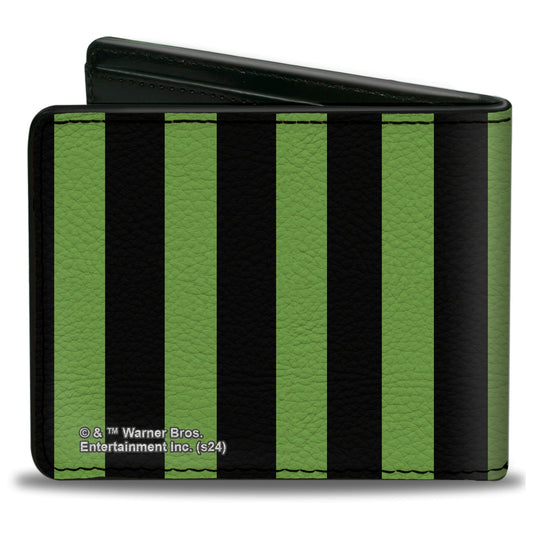 Bi-Fold Wallet - BEETLEJUICE Chibi Characters and Spider Webs Collage Greens