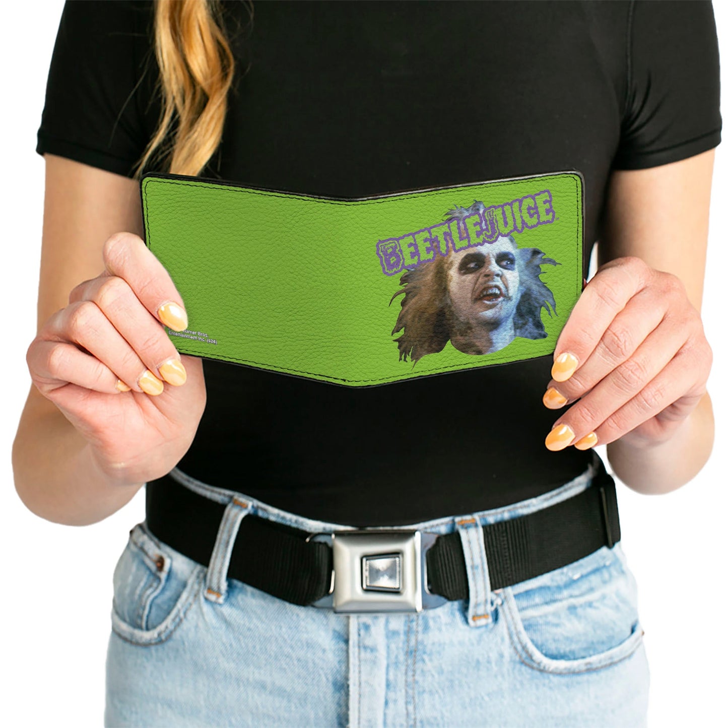 Bi-Fold Wallet - BEETLEJUICE Face and Text Green/Purple