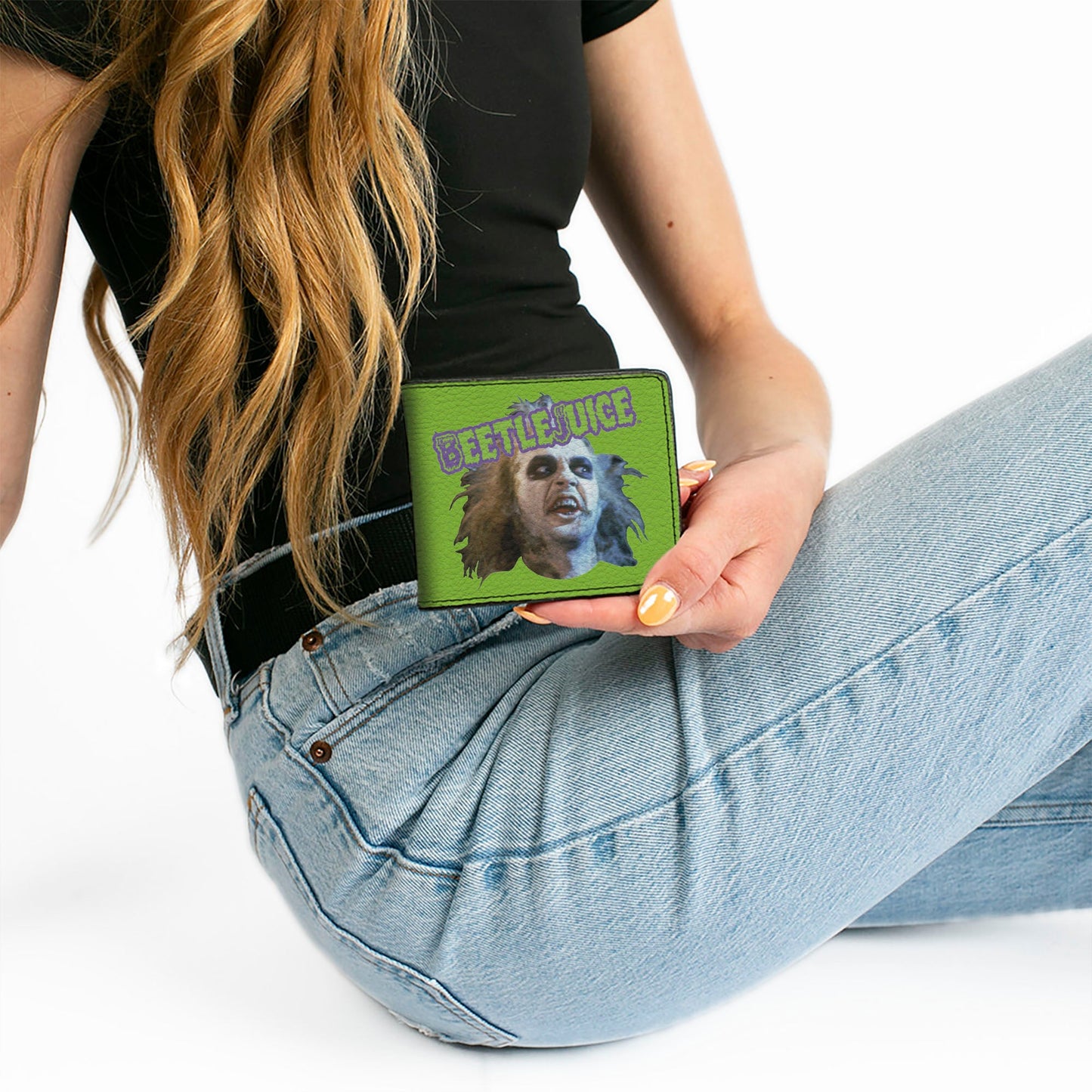 Bi-Fold Wallet - BEETLEJUICE Face and Text Green/Purple