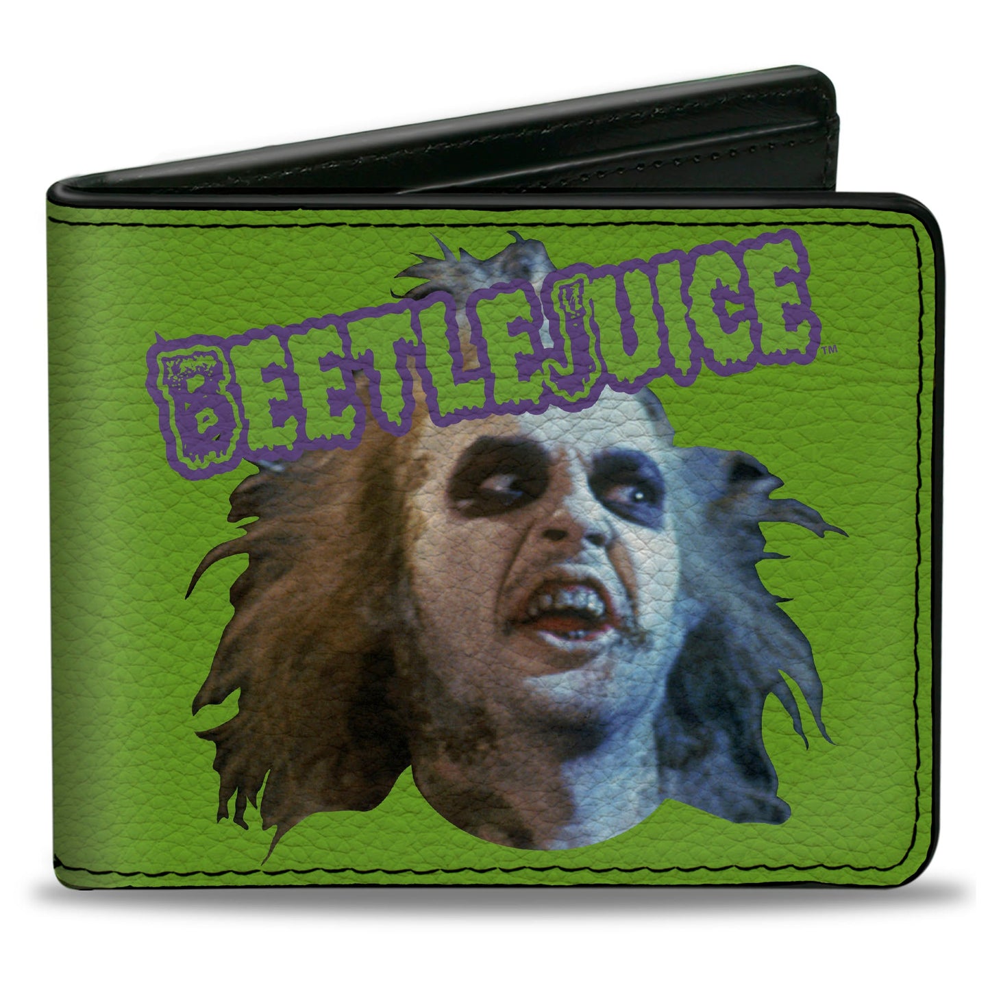 Bi-Fold Wallet - BEETLEJUICE Face and Text Green/Purple