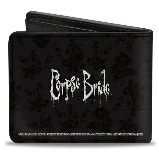 Bi-Fold Wallet - Corpse Bride Emily Victor Pose + Logo Grays Black White