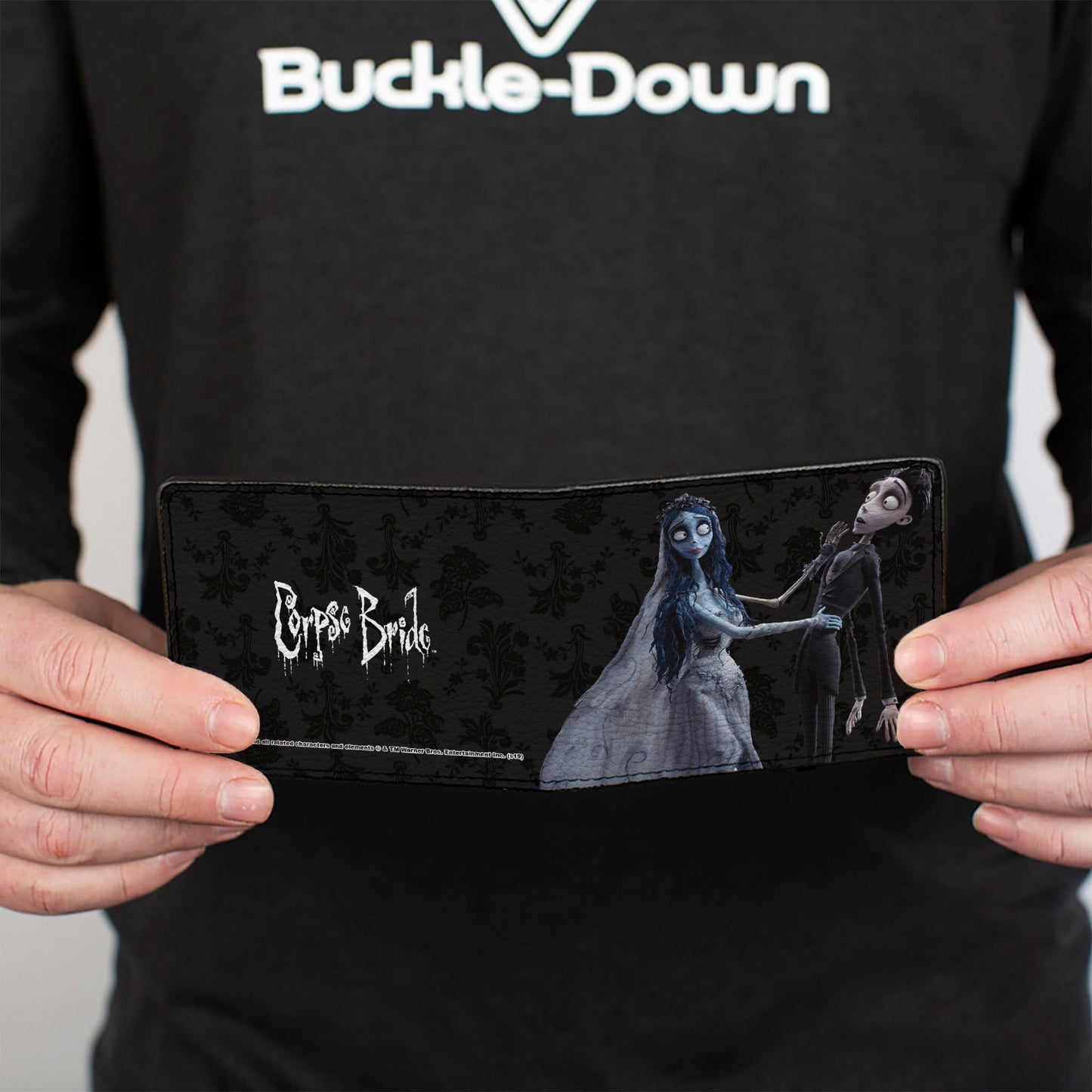 Bi-Fold Wallet - Corpse Bride Emily Victor Pose + Logo Grays Black White