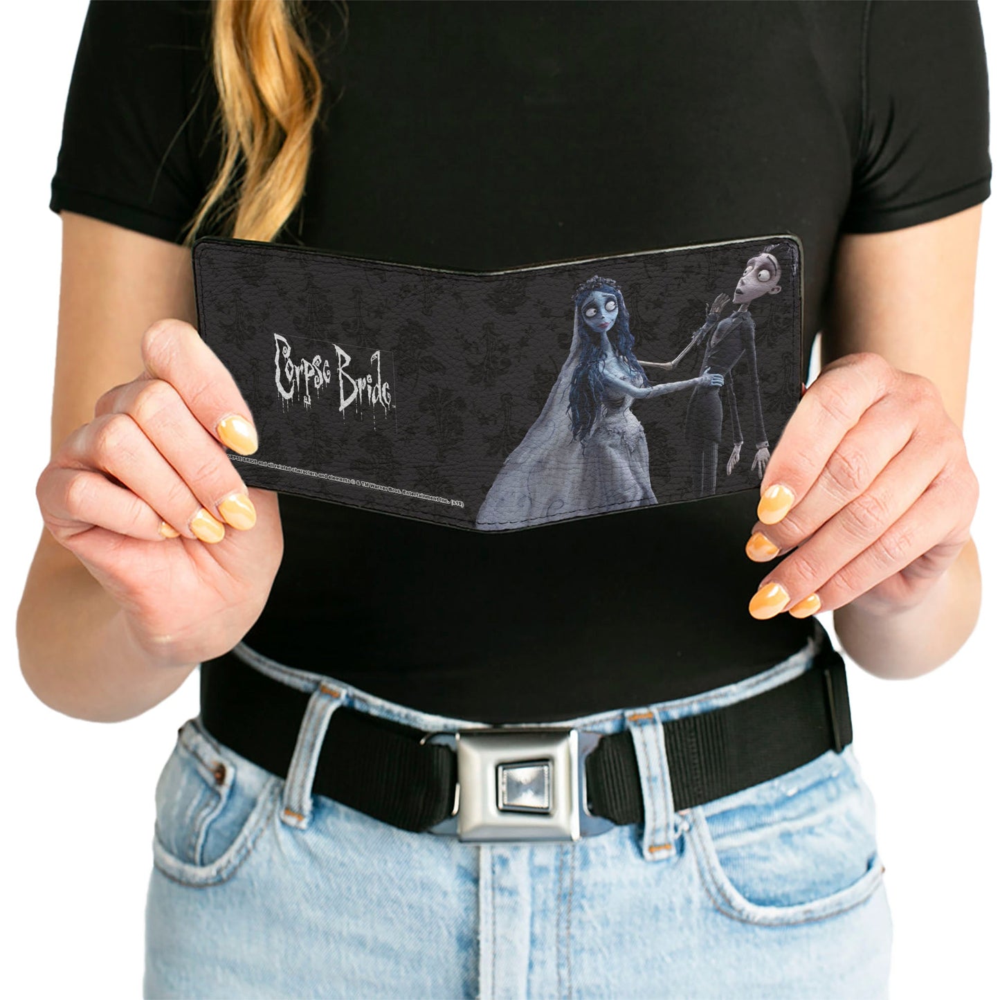 Bi-Fold Wallet - Corpse Bride Emily Victor Pose + Logo Grays Black White