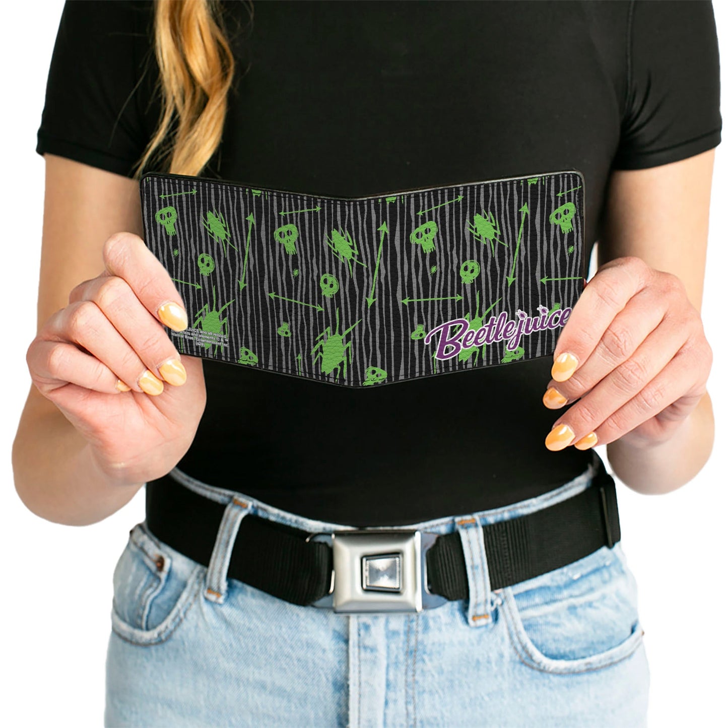 Bi-Fold Wallet - BEETLEJUICE Roach Skull Doodles Collage Black Gray Green Purple