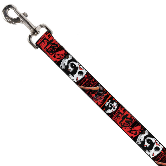 Dog Leash - FRIDAY THE 13th/Jason Mask4/Axe Blood Splatter Black/Red/White