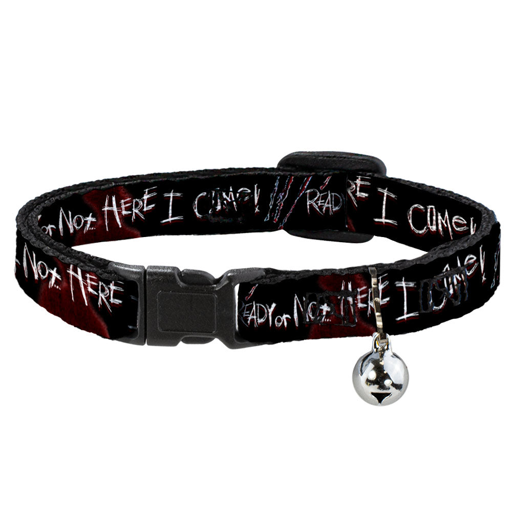 Cat Collar Breakaway - A Nightmare on Elm Street READY OR NOT HERE I COME Freddy Silhouette Black Reds White