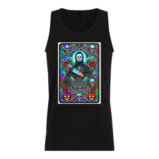 Halloween Michael Myers Tarot Card tank top in black