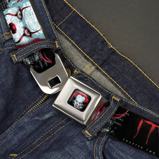 It Chapter Two Pennywise Face Full Color Black/Reds/Blues Seatbelt Belt - IT CHAPTER TWO Pennywise Face CLOSE-UP Black/Red/Blues Webbing