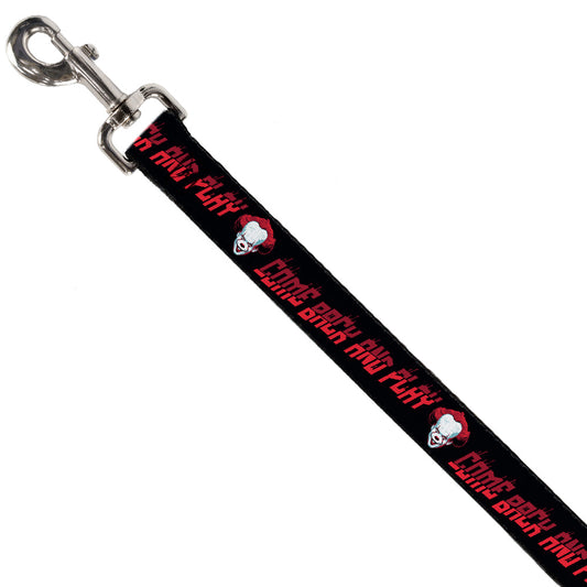 Dog Leash - It Chapter Two Pennywise Face COME BACK AND PLAY Black/Reds