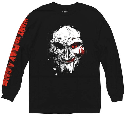 Saw Men’S Long Sleeve T-Shirt Billy I Want to Play a Game Jigsaw Mask Horror Graphic Officially Licensed Sizes S-2XL