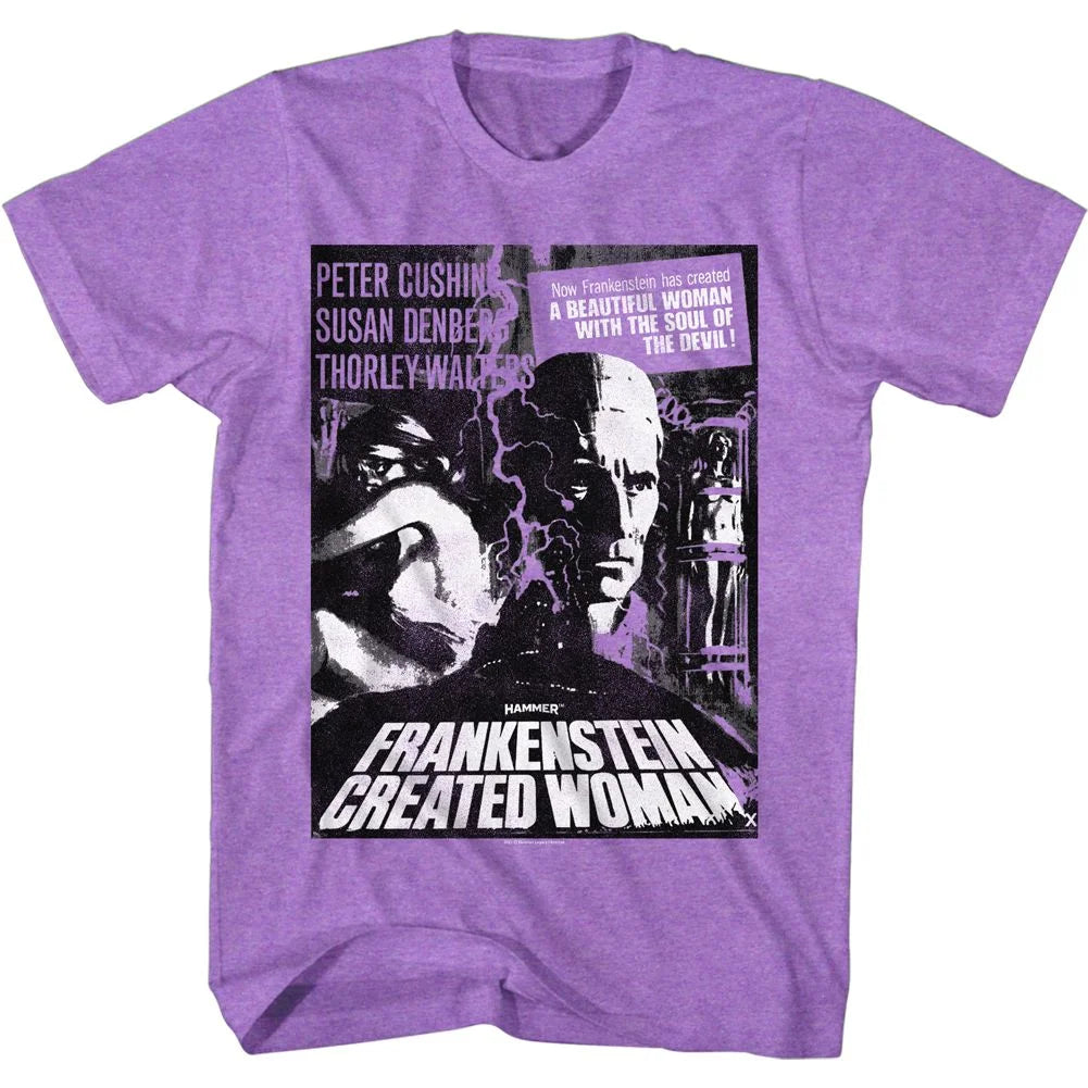 Hammer Horror Frankenstein Woman Poster Neon Purple Heather Adult T-Shirt