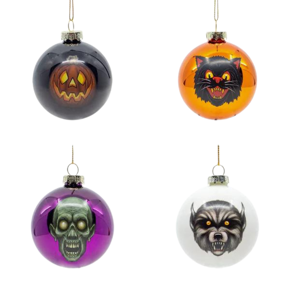 Ghoulish Glass Ornaments 4 Pack