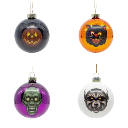 Ghoulish Glass Ornaments 4 Pack
