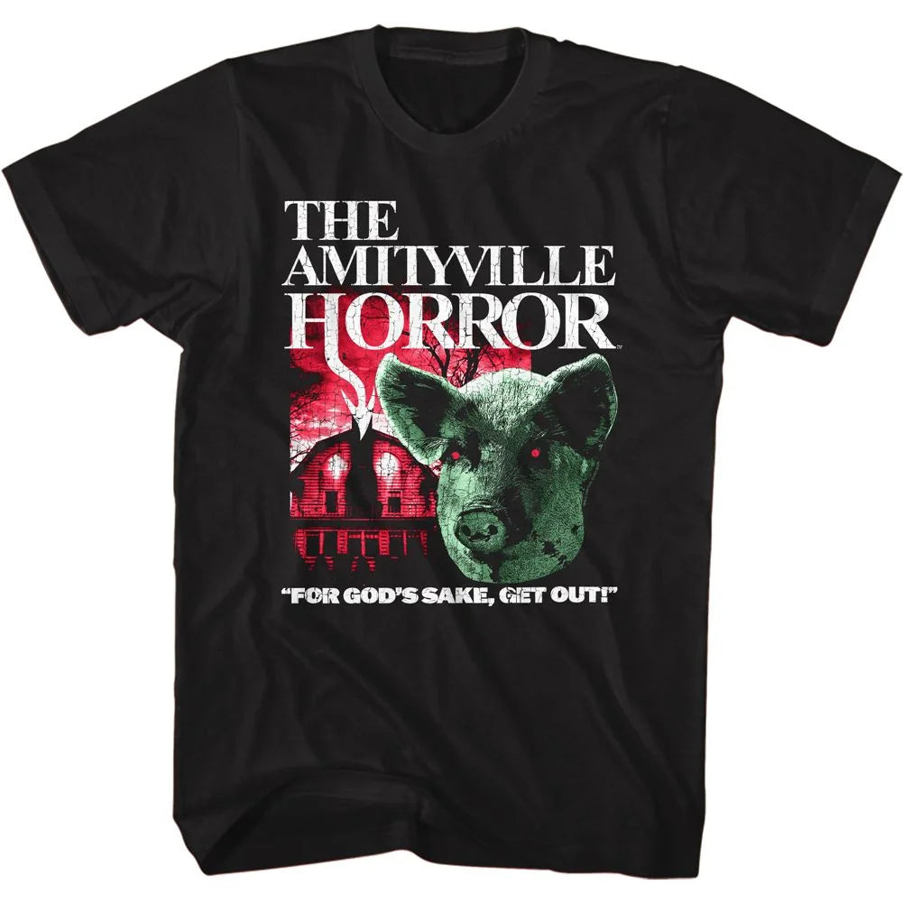 Amityville Horror Pig and House Black Adult T-Shirt