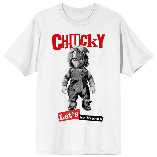 Chucky Let'S Be Friends Crew Neck Short Sleeve Men'S White T-Shirt-Small