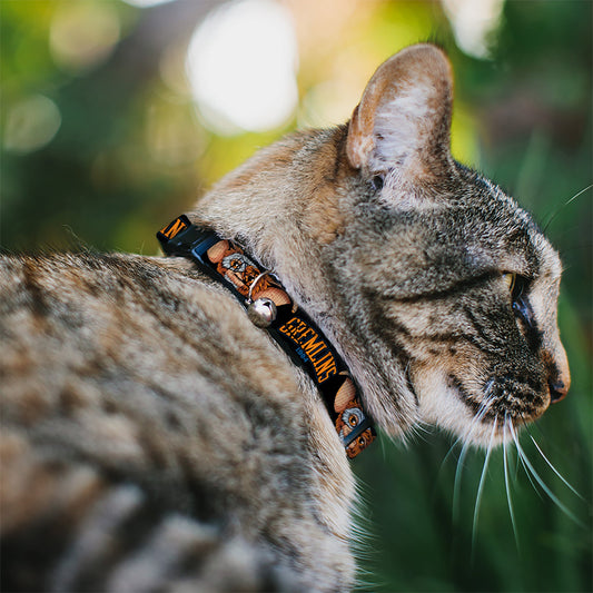 Breakaway Cat Collar with Bell - GREMLINS 1984 Gizmo Face Close-Up Black
