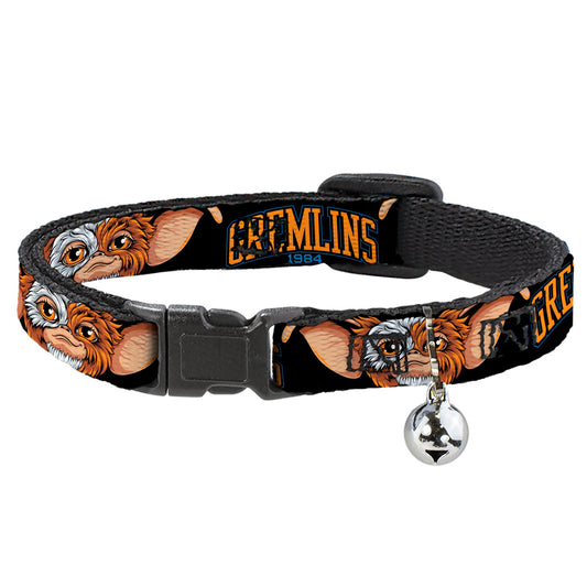 Breakaway Cat Collar with Bell - GREMLINS 1984 Gizmo Face Close-Up Black